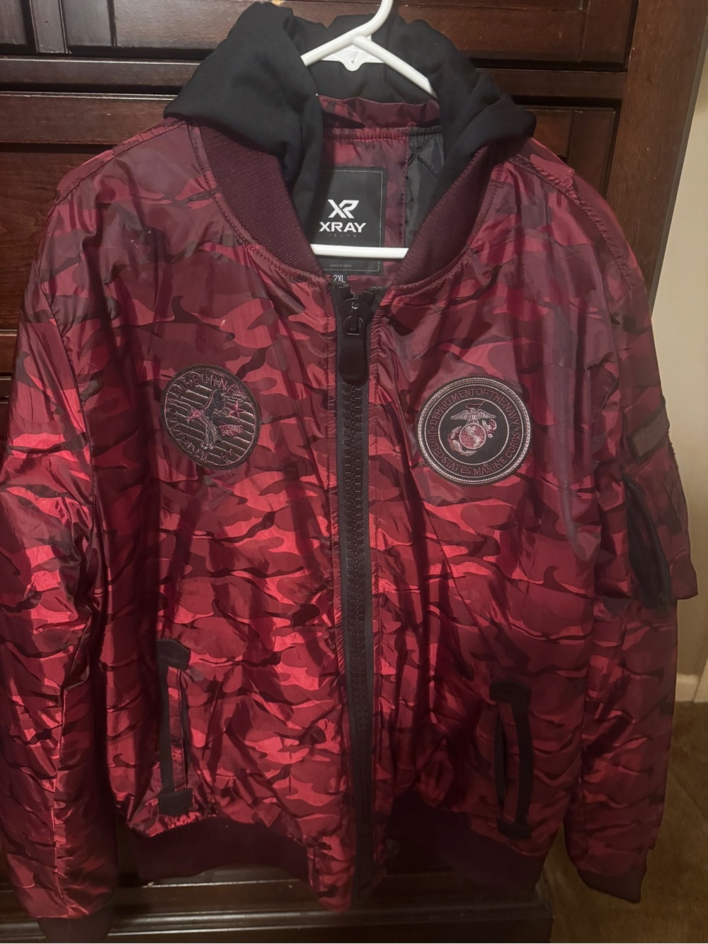 Red Camo Bomber Jacket with Hood - Men's